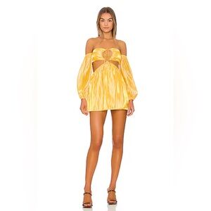 Bright Yellow Off-Shoulder Tie-Front Mini Dress
